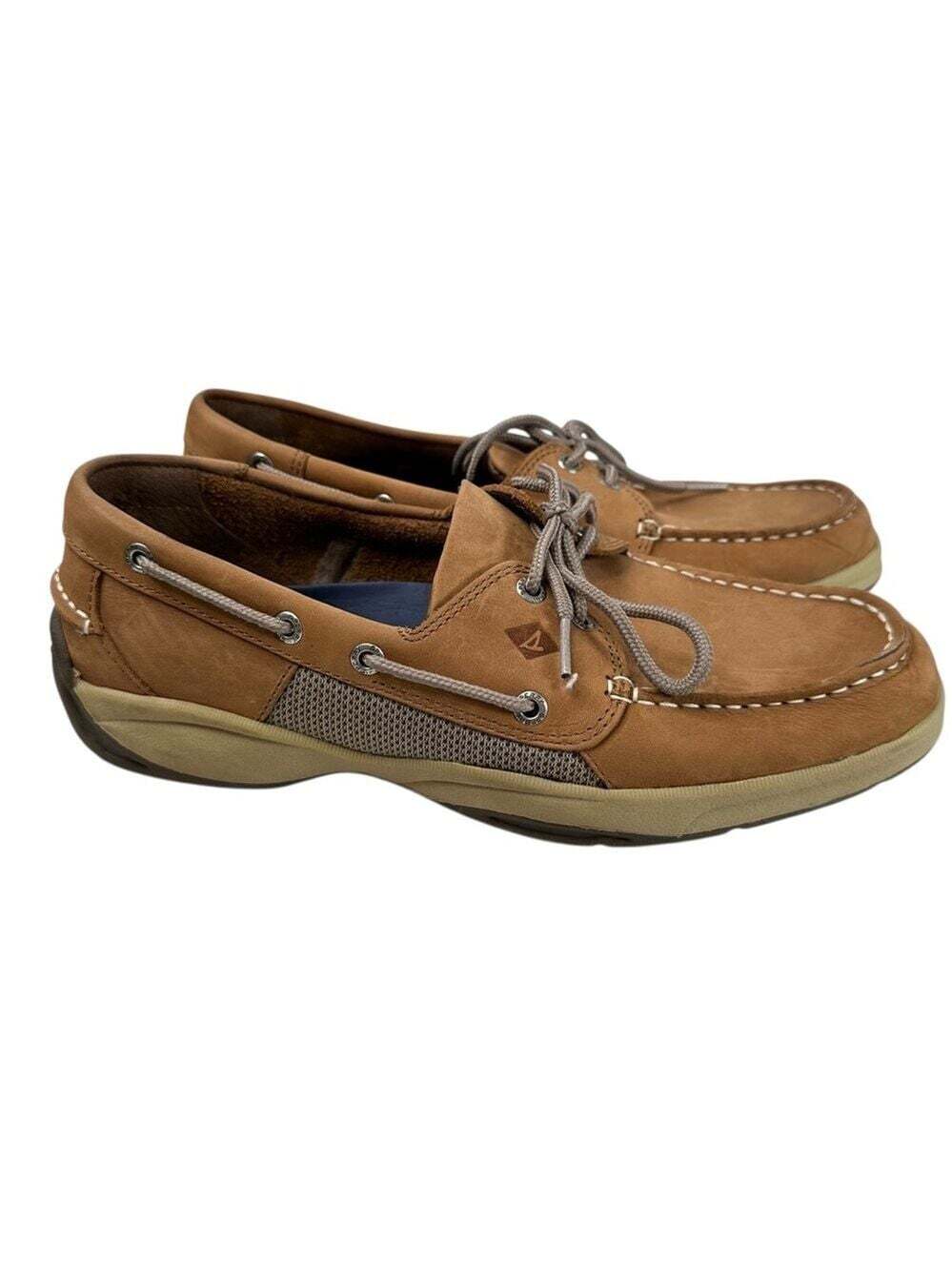 Sperry Intrepid 2-Eye Boat Shoes Tan Leather Size 10 Nautical Slip On Deck Mens